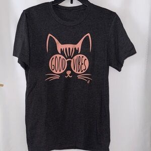 Good Vibes Cat Lady  Graphic T-Shirt - Black and Rose Pink
